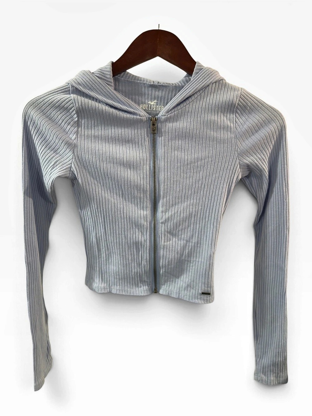 Hollister Must-Have Collection Ribbed Zip-Up Hoodie - Light Blue